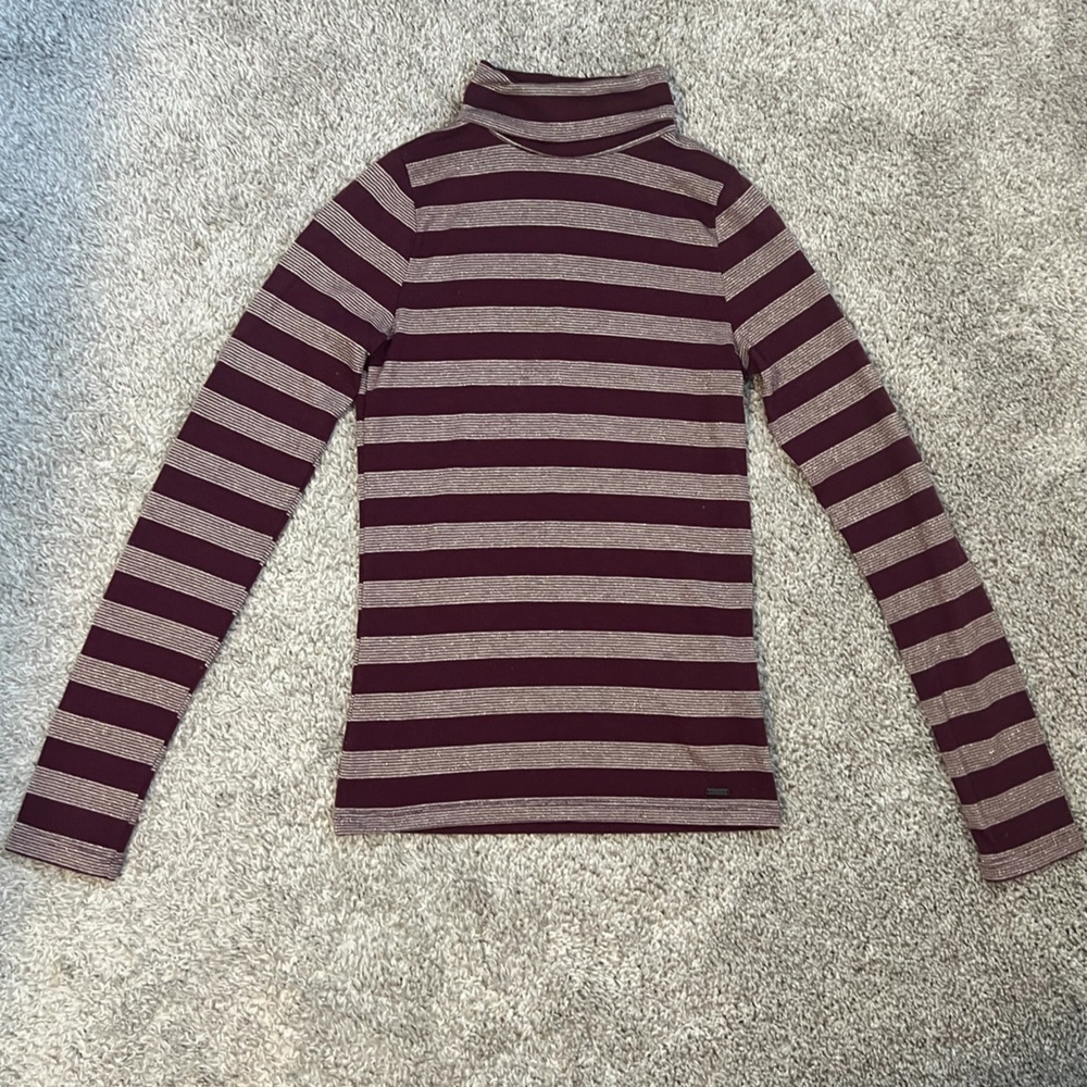 Hollister Maroon and Gold Striped Turtleneck